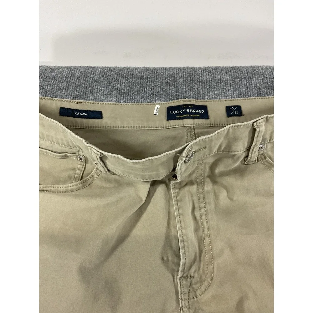 Lucky Brand 121 Slim Pants 40x32 Khaki Beige Stretch Chinos Men's Slim Fit Casua